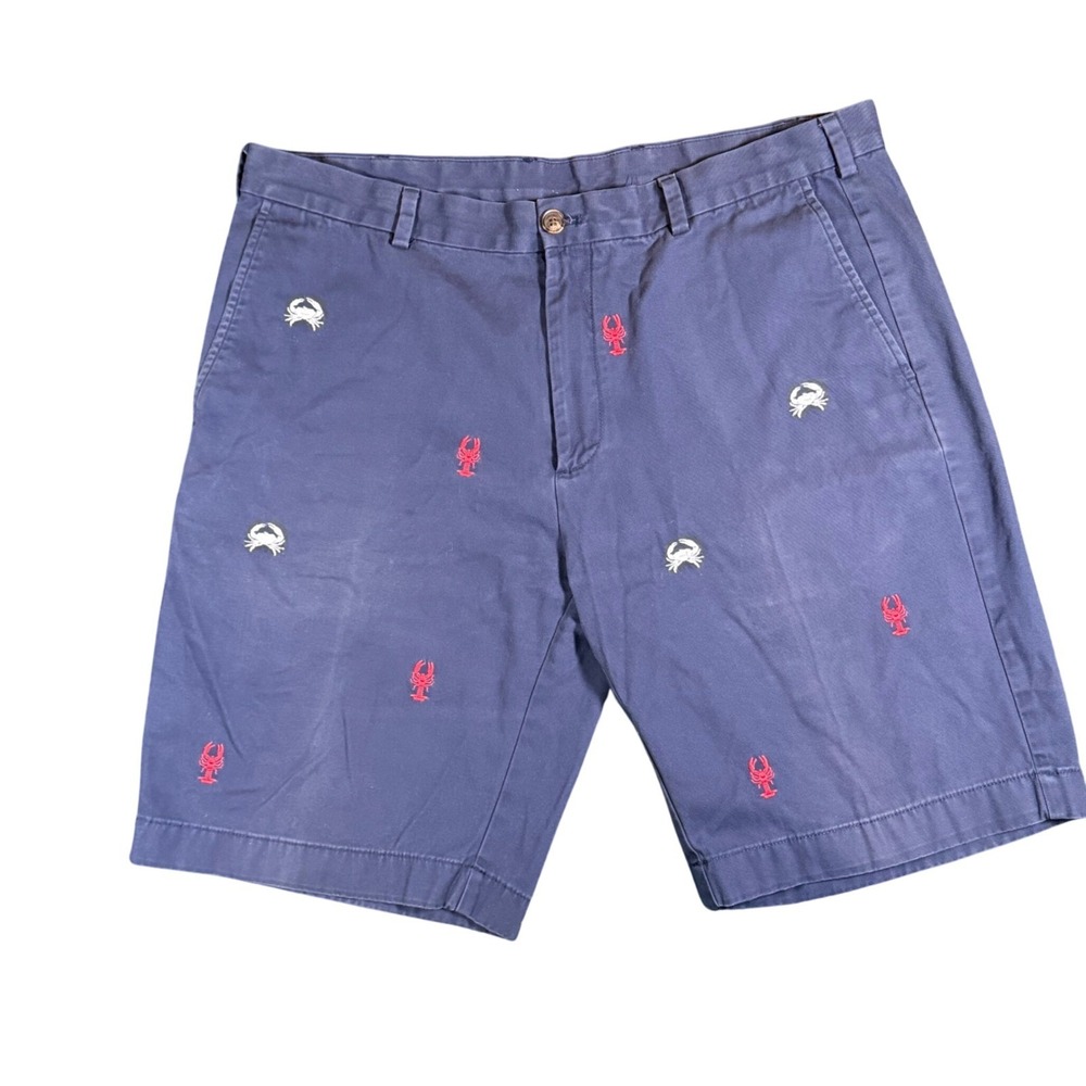 Brooks Brothers Chino Shorts Mens 38 Navy Blue Lobster Crab Embroidered‎ Summer